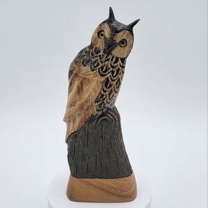 Owl Carved Buffalo Horn Vintage #1972